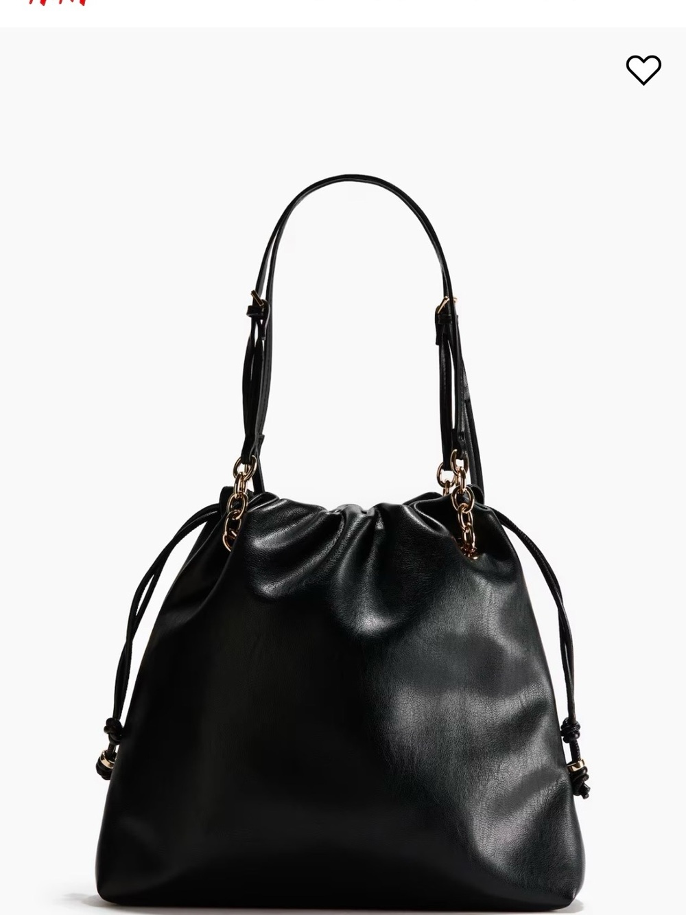 H&M Black Leather-Effect Drawstring Shoulder Bag with Gold Hardware